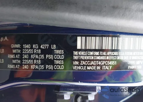 2016 Jeep Renegade Limited from USA, damaged, VIN ZACCJADT4GPC54951